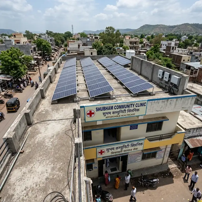 Solar panels on community clinic/hospital in India